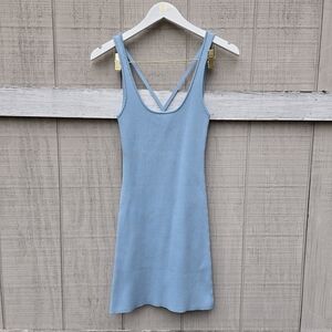Zara Light Blue Sleeveless Ribbed Bodycon Sexy Mini Open Back Dress Medium